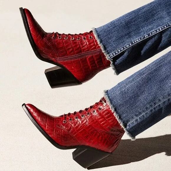 Jeffrey Campbell Red Leather Desperado Lace Up Boots Size 5.5 - Picture 2 of 16